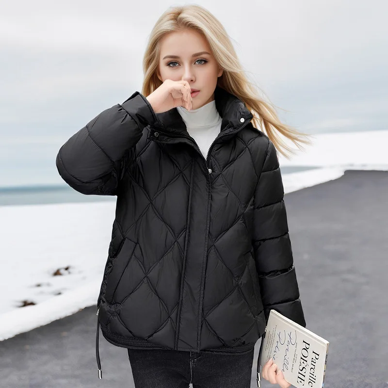 

Winter Women's Cotton Jacket Female Pure Color High Stand Collar Parka Coat Thicken Warm Stylish Outwear