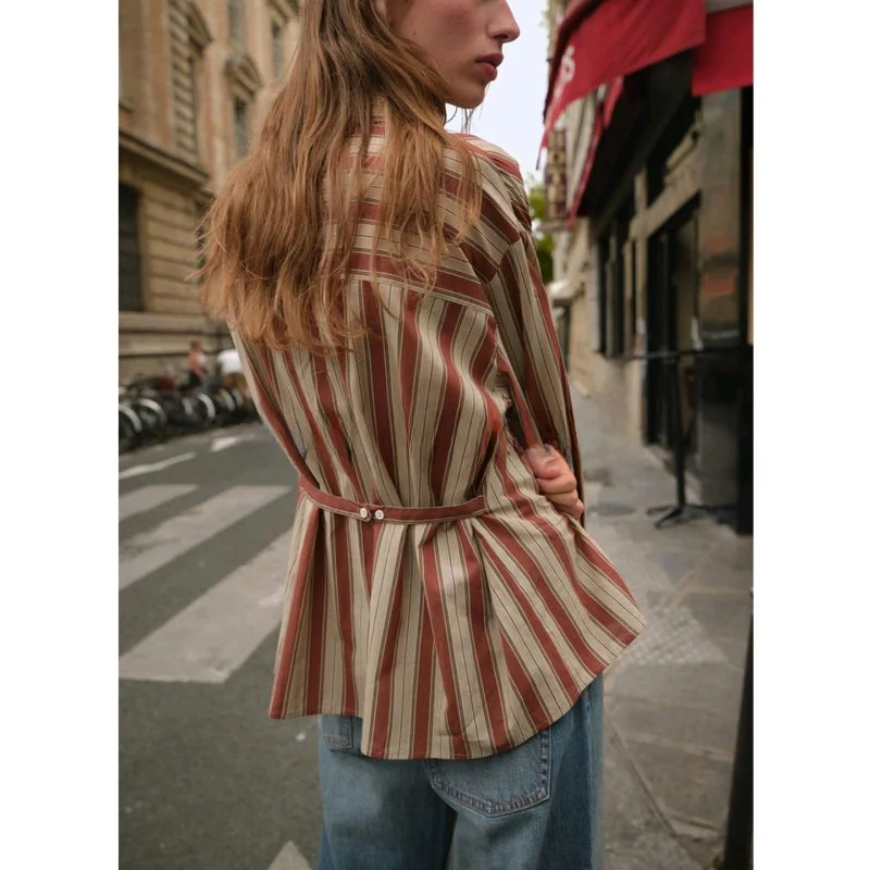 Csa Hoada de Otoño para Mujer, Manga Larga, Estilo Casual a Rayas, Tela de Poliéster Transpirable y Cómoda, Top para Mujer