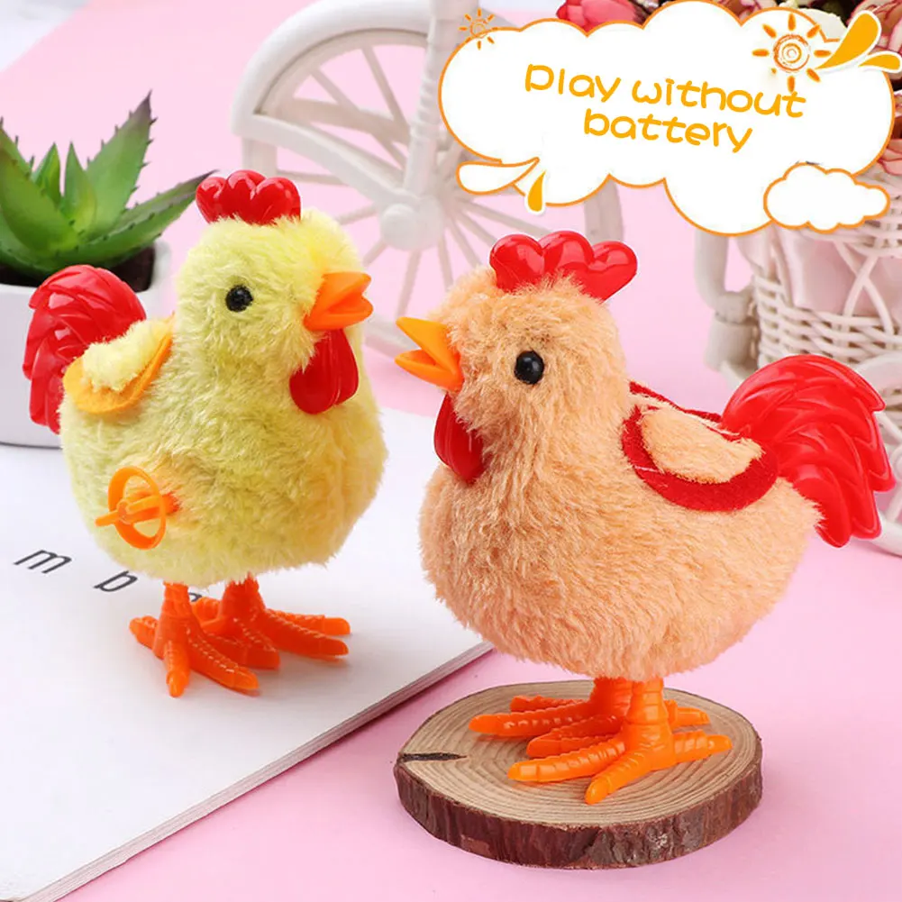 Cute Plush Toys Wind Up Chicken Jumping Walking Hopping Cartoon Plush Chicken Clockwork Rabbit Walking Chick Baby Playing Toy