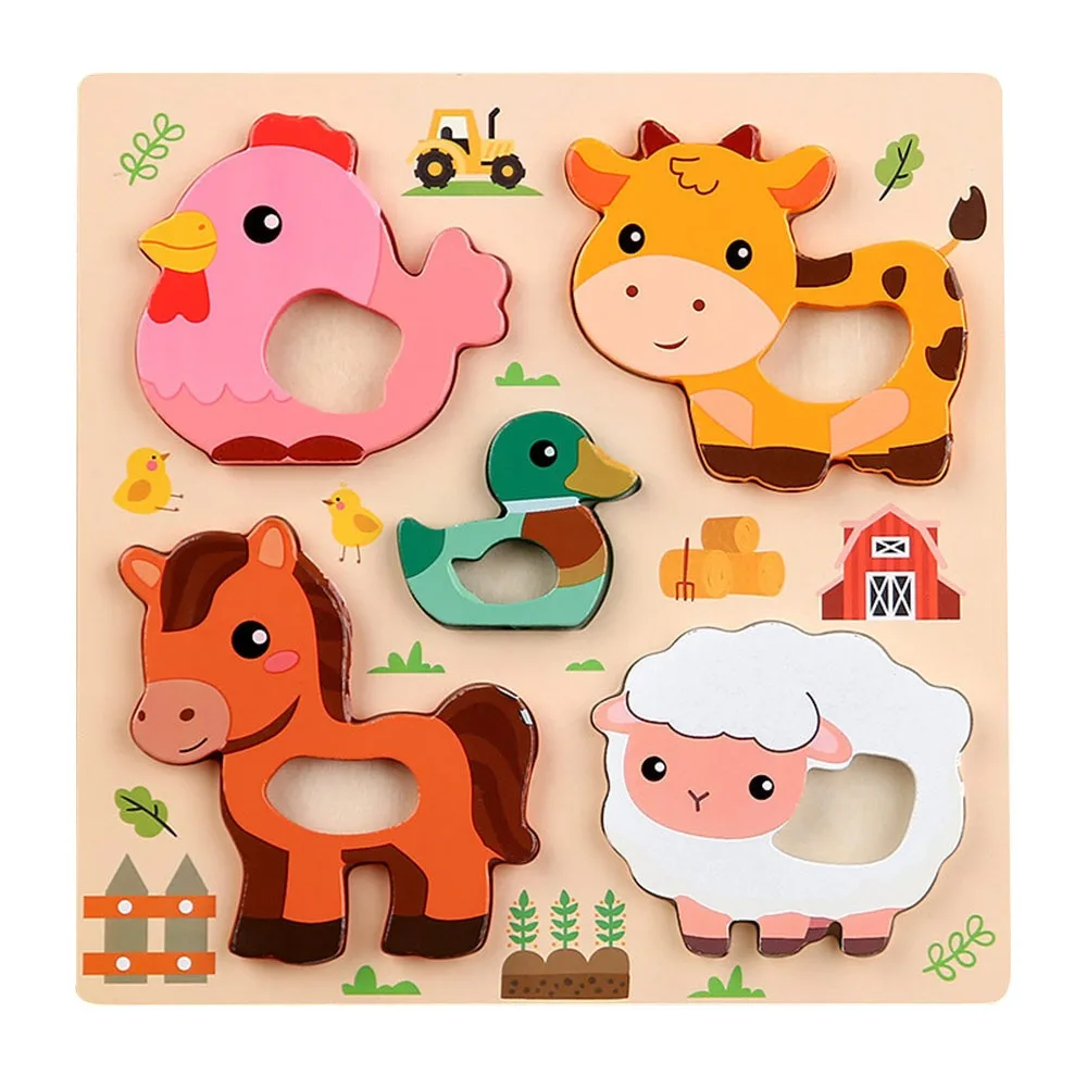 Rompecabezas 3D de Madera, Serie de Animales Adorables, Rompecabezas de Animales Portátiles, Rompecabezas de Animales de Dibujos Animados Seguros