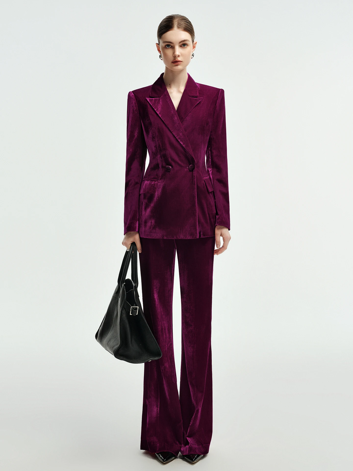 

Элегантный бархатный костюм, женский осенне-зимний модный комплект с брюками с высокой талией, комплект из двух предметов, деловой стиль, офисная одежда