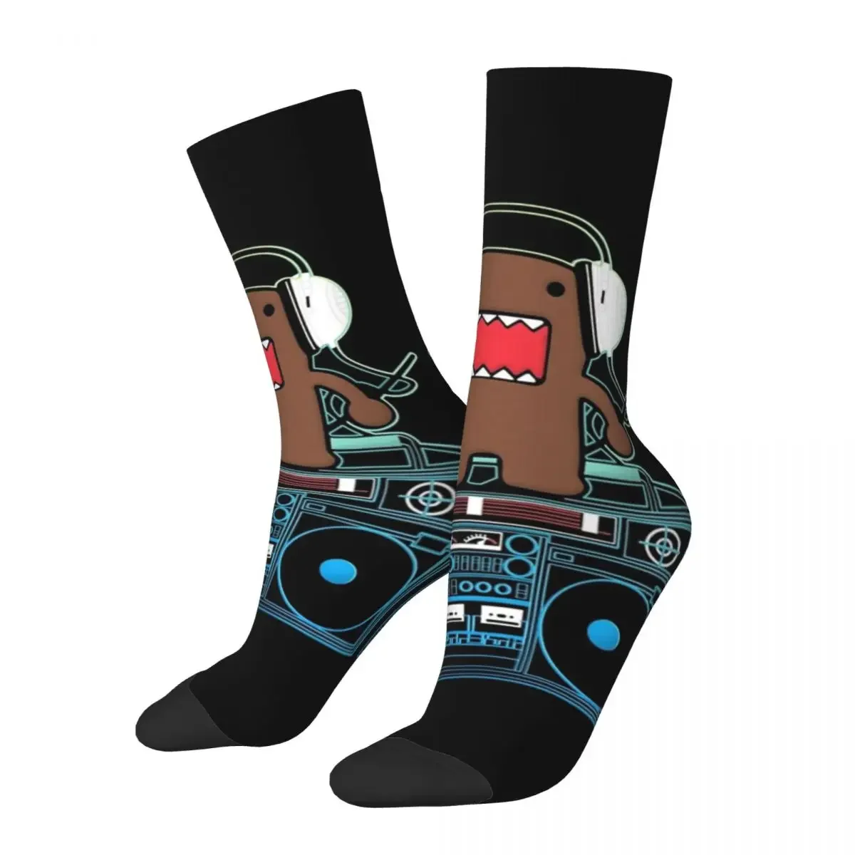 Happy Funny Men's Compression Socks Domo Kun - DJ Domo Vintage Harajuku Domokun Street Style Novelty Pattern Crew Crazy Sock