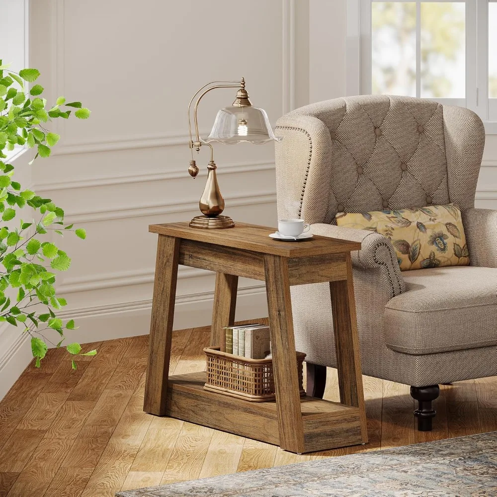 طاولة نهاية خشبية من Tribesigns، طاولة جانبية صغيرة مع رفوف تخزين، منضدة ضيقة لغرفة المعيشة وغرفة النوم (1) #5