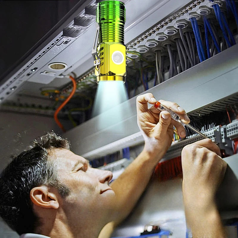 Multi functional 3 LED Flashlight 18350 Super Bright Torch Rechargeable USB Light Waterproof with CAP CLIP for Hiking Camping