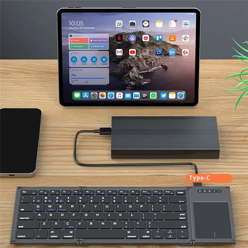 

(A26M) Wireless Folding Keyboard Bluetooth 78 Keys Touchpad Keypad Rechargeable for IOS, Android, Windows PC Laptop Tablet