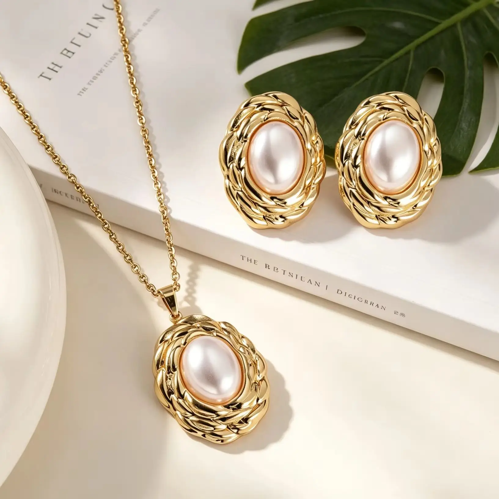 Set Ins Retro Style Anti-fade Stainless Steel Braided Frame Mother Of Pearl Jewelry Set For Women Dating Birthday Anniversary Gi