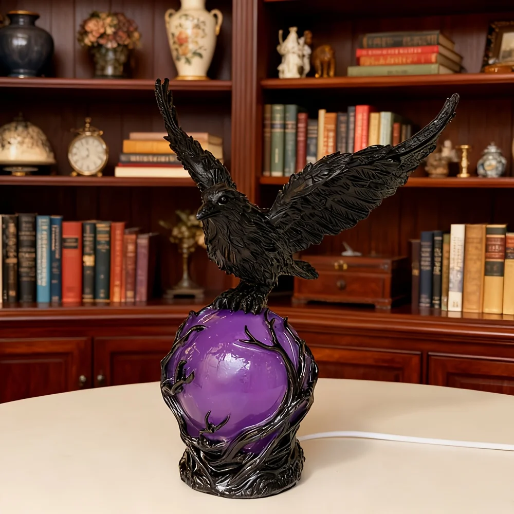 Mysterious Raven Moonlight Lamp – Gothic-Style Perched Raven on Glowing Orb, Soft Ambient Night Light for Outdoor & Indoor Spaces, Ideal for Fantasy, Dark Academia, or Moody Home Decor in Bedrooms, Studies, and Offices – Thoughtful Gift for Enthusiasts of view 3