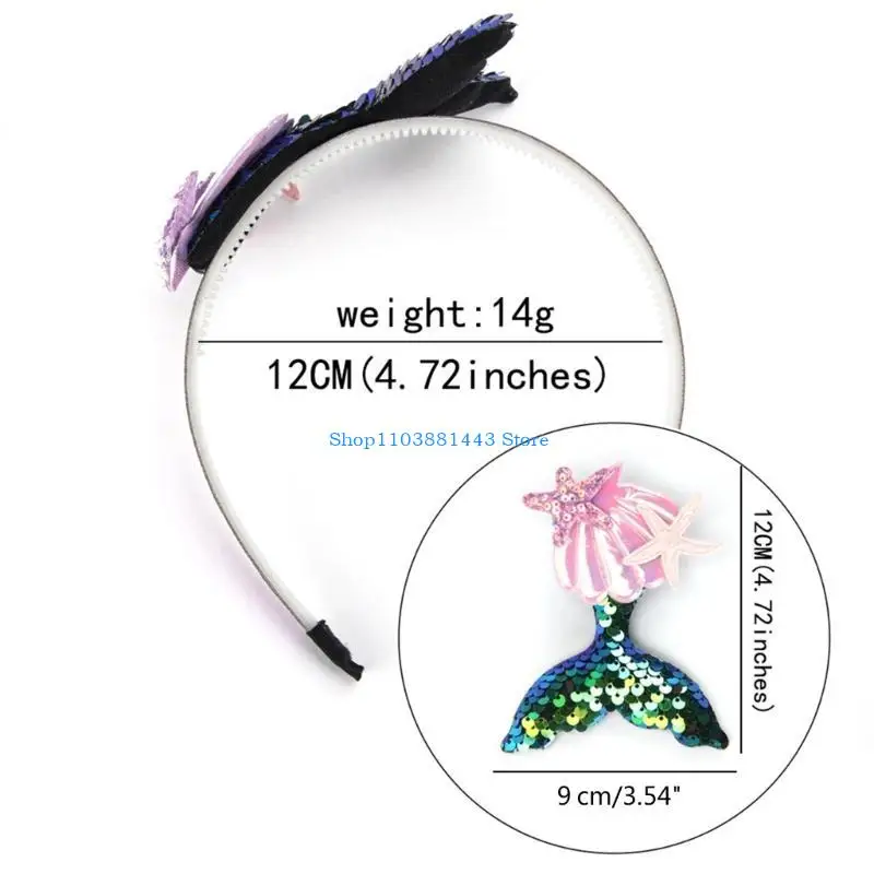 Q6RE Ikat Kepala Bayi Perempuan Payet Kerang Ekor Putri Duyung Ikat Rambut DIY Hiasan Kepala Ikat Rambut Dekorasi Aksesori Anak