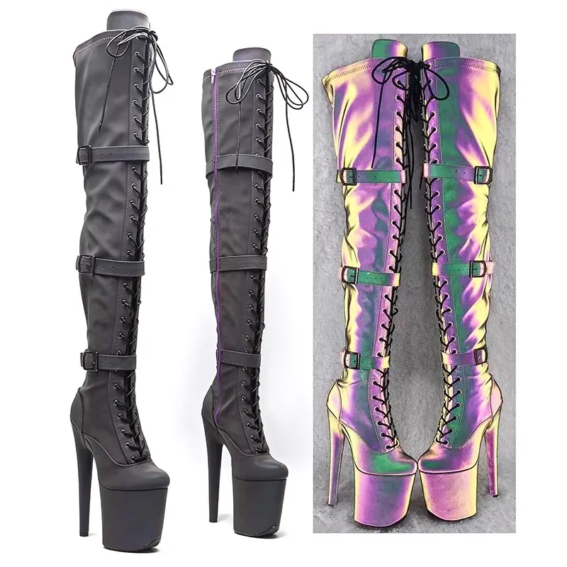 LAIJIANJINXIA New 20CM/8Inch Holographic Upper Women's Platform Party High Heels Modern Over The Knee Boots Pole Dance Shoes 534