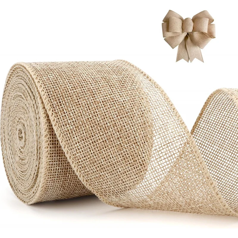 Cinta de yute natural de 2,5 pulgadas de ancho x 6,5 yardas de largo, suministros duraderos para manualidades y regalos, material de fibra natural ecológico