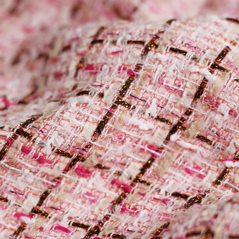 

Red Raspberry 350g Pale pink and white checkered weaving fabrics clothes Garment sewing materials Free shipping