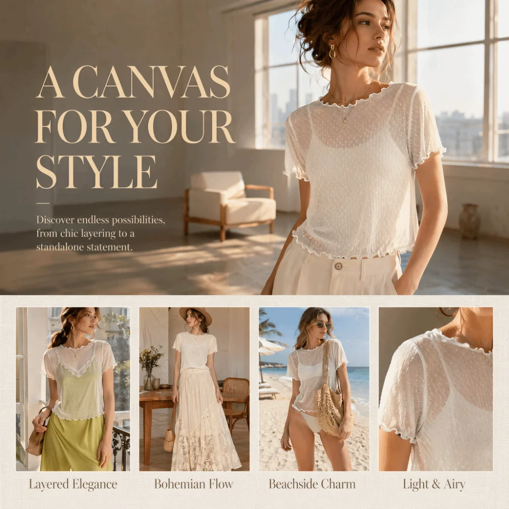 Elegant Polyester Lantern Mesh Inner Top Breathable Hollow Out Lace Camisole Base Elastic See Through Layering Shirt Women