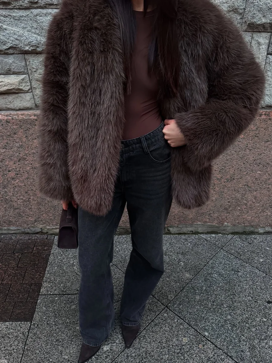 Vintage Brownie Women Faux Fox Fur Coat Cropped Shaggy Cloth Fashion 2025 Winter Warm Fluffy Jacket Iconic Stunning Vibe Outfit