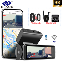 E-ACE B61P Mini Design 4K Dash Cam +1080P Optional Rear Colorful Night Vision External GPS WiFi 24H Parking Monitor Loop Recorde