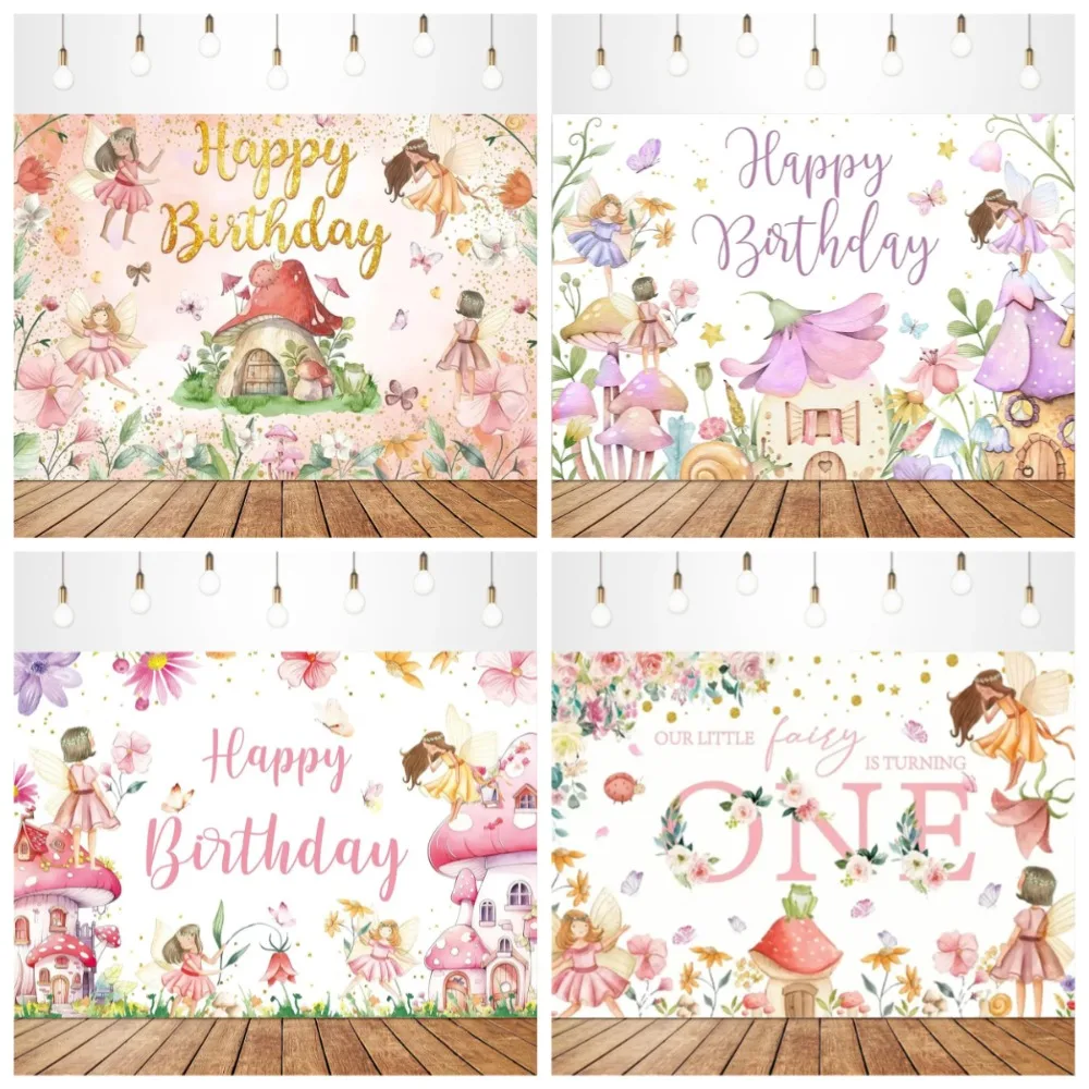 

Angel Girl Flower Fairy Birthday Photography Background, Elf Butterfly Children's Birthday Party Decoration Photography Backdrop