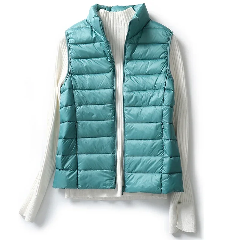 Piumino Slim ultraleggero donna inverno colletto alla coreana giacca sottile gilet imbottito antivento senza maniche gilet portatile in piuma