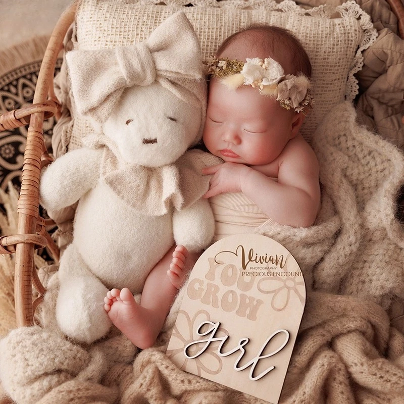 Adereços para fotografia de recém-nascidos, retrô, rattan, berço, roupa de malha, faixa floral, urso, boneca, decoração, acessórios para estúdio fotográfico