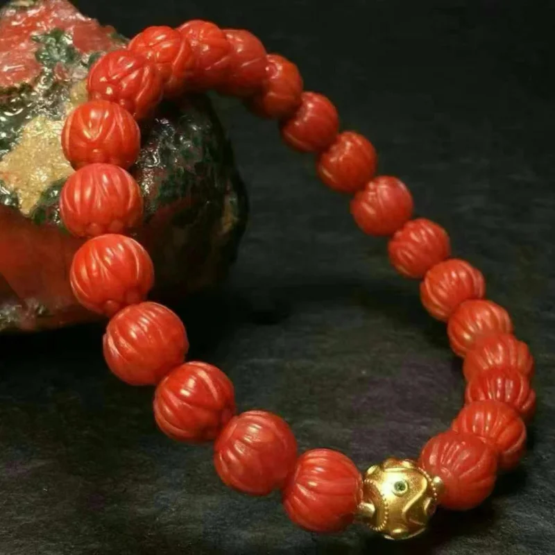 Factory Direct Sales Natural Shannan Red AgateBeads Bracelet Jade Delicate Color Full of Meat