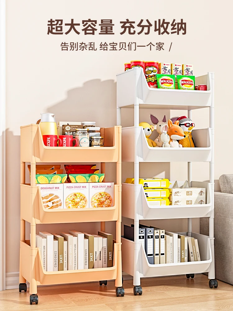 Small trolley shelves, floor-to-ceiling, multi-storey home living room, snack bookshelf, storage mobile kitchen