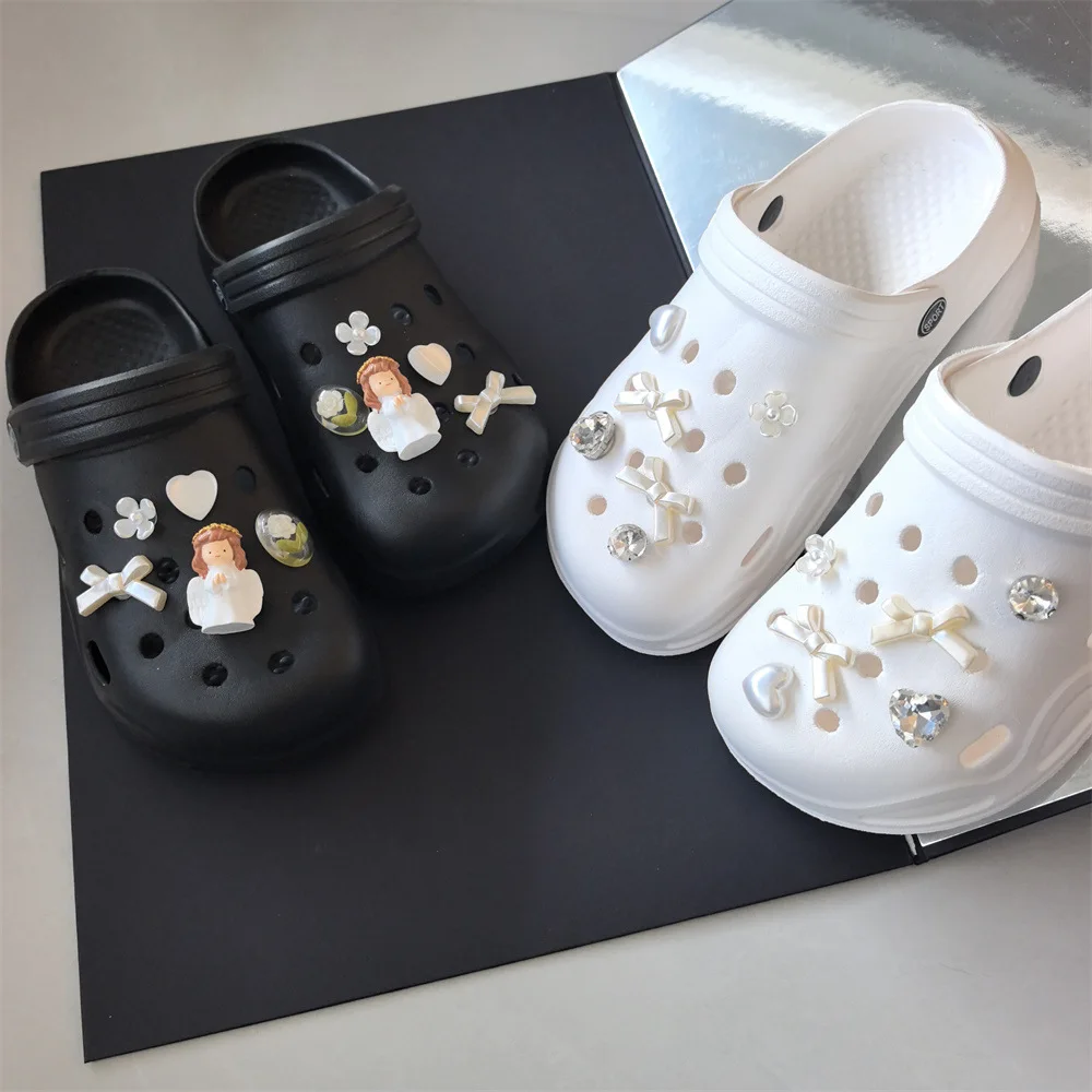 Clog Shoe Charms Sweet Faux Pearl Bow Angel Cat Eye Heart DIY Ornament for Ballet Flats Resin White Multicolor Lightweight
