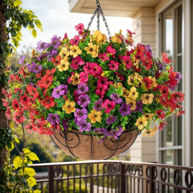 

Fake Hanging Flowers With Basket Artificial Plants Multicolour Violet Simulation Flowers Outdoor Indoor Patio Lawn Garden Decor