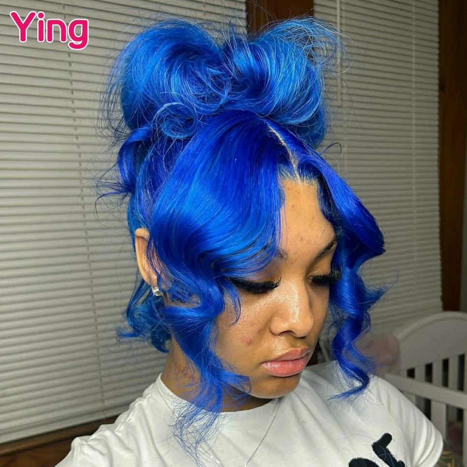 להבה בצבע כחול 200% גוף גל 13 x4 13 x6 תחרה חזיתית שיער אדם פאות 12a 6x4 פאות סגירת עם שיער תינוק