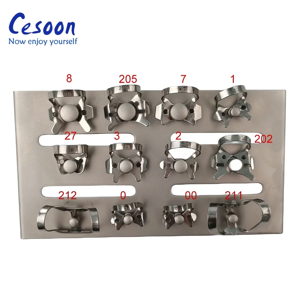 1Set Dental Endodontic Rubber Dam Clamps Restorative Clips Dam Clamp Barrier 12pcs with Stainless steel Tray  Surgical Equipment