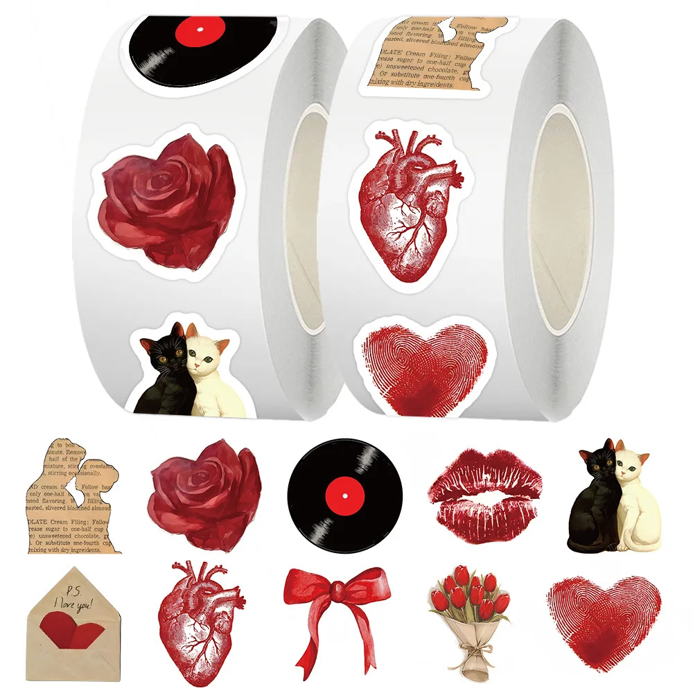 500 teile/rolle Cartoon Rot Valentinstag Aufkleber DIY Laptop Kühlschrank Telefon Tagebuch Belohnung Abdichtung Label Schreibwaren Dekoration Aufkleber