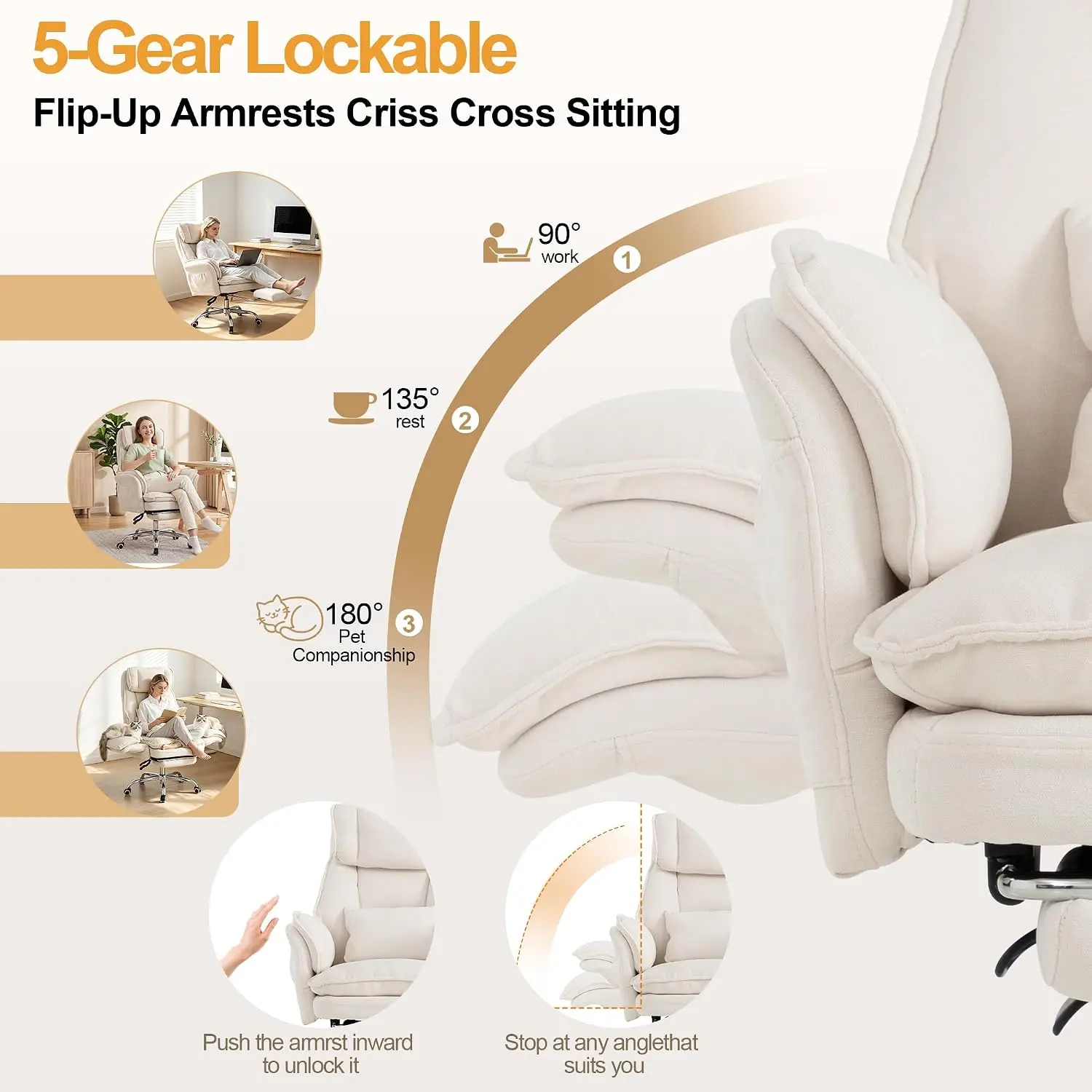Office Chair with Flip Armrests & Foot Rest,Criss Cross Legged Home Office Desk Chair with Pet Seat,Ergonomic, Customized