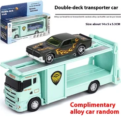 Miniature Dual-Deck Alloy Transport Truck Model, Spring-Powered Action, Premium Kids Toy Vehicle for Endless Fun & Adventure