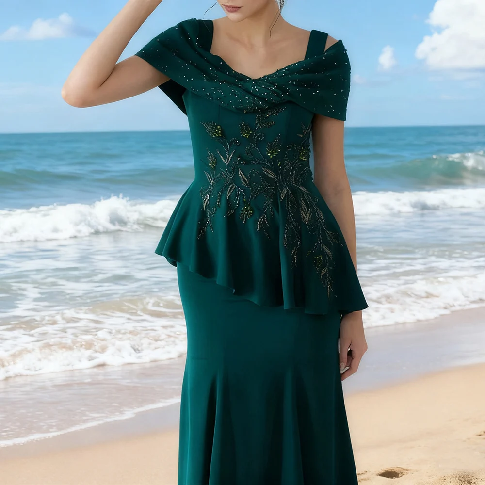 فساتين سهرة أنيقة مخصصة باللون الأخضر الداكن للمناسبات الخاصة خرز بطول الأرض غمد للنساء رداء حفلات التخرج 2025