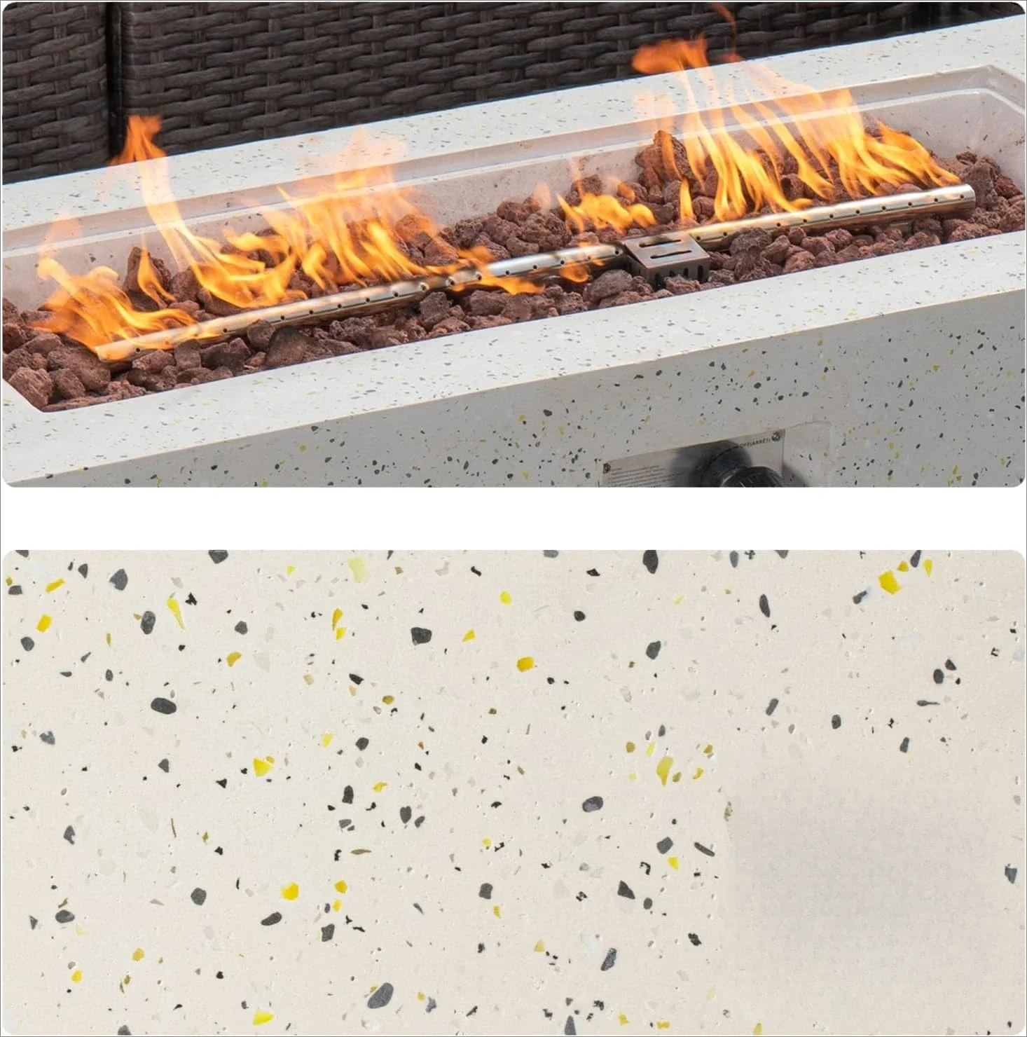 [مخزون محدود، اشتر الآن! ] طقم طاولة حفرة نار البروبان الخارجية مكون من قطعتين مع طاولة خزان، طاولة حريق مستطيلة مقاس 42 بوصة (CSA Certifi