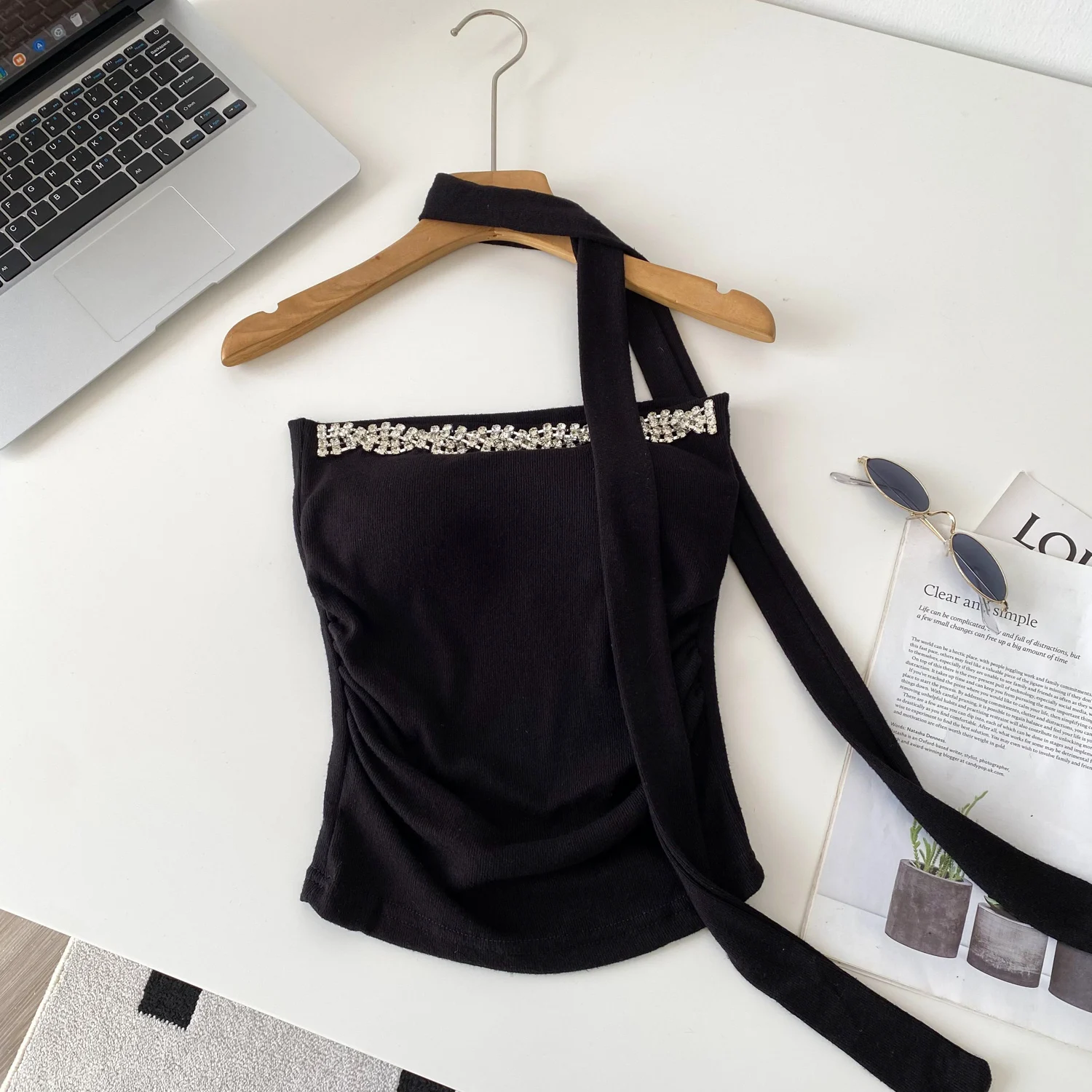 Elegant Sexy rhinestone Fashion Tank Top Off Shoulder Birthday Crop Top autumn Women Clothing