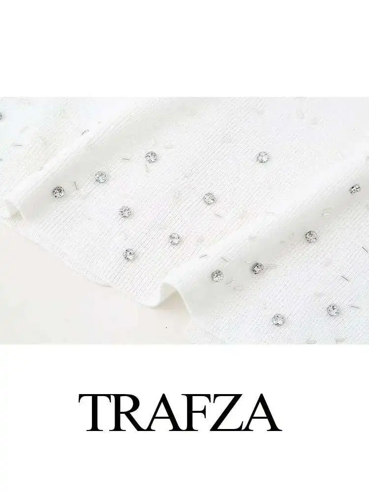 Neue Sommer Frauen Chic Mode Stricken Weiß Perlen Dünnen Rock Weibliche Elegante Casual Elastische Taille Mittlere Waden Schlitz Saum Röcke