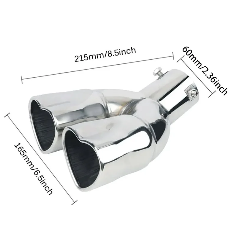 1PC Universal Heart Shaped Car Exhaust Tip Tail Pipe Muffler 304 Stainless Steel Dual Outlet Muffler Tip Pipe inlet 60mm