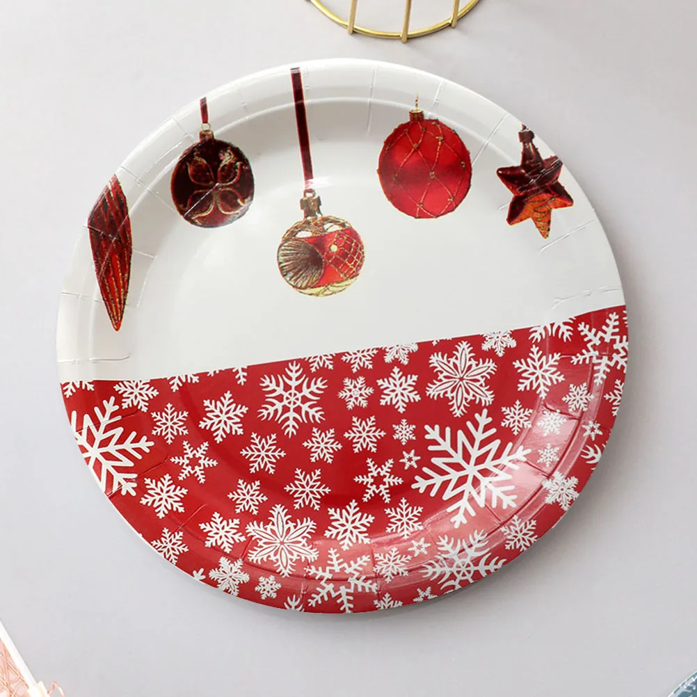 

20pcs Disposable Paper Plates Christmas Snowflake Design Red Party Supplies Festive Tableware SetCelebration Decorations Kitchen
