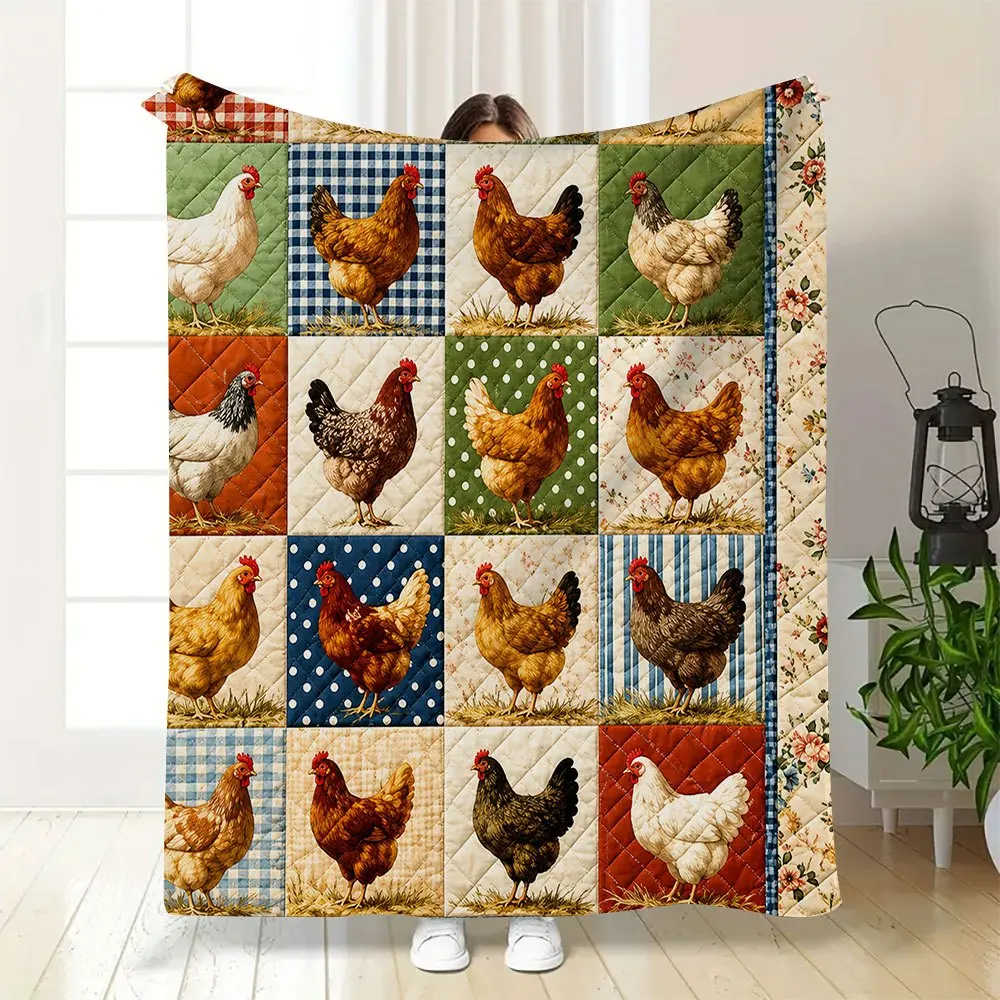 1pc Rural Farm Chicken Flannel Throw Blanket, Super Soft Warm, Indoor Outdoor Use, for Camping Sofa Bed Office