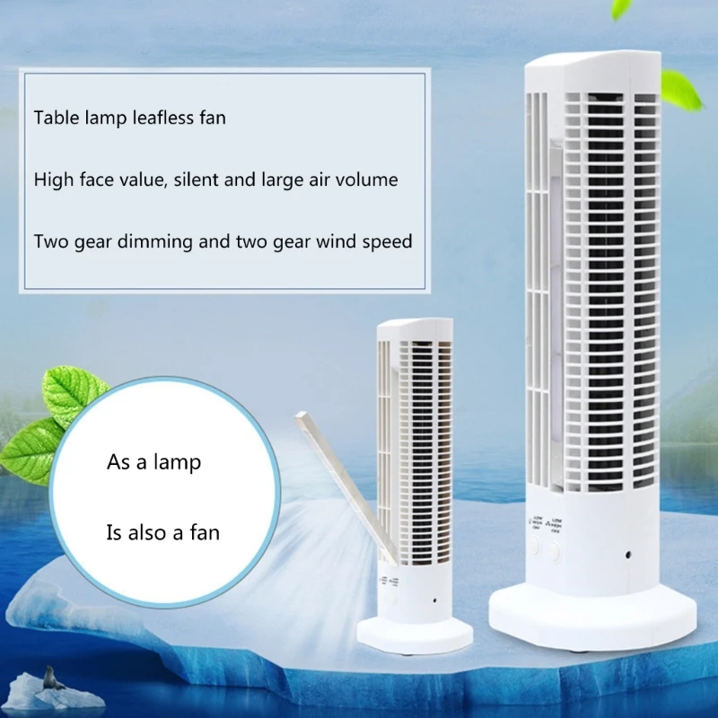 Quạt làm mát để bàn động có đèn LED Êm Tháp không cánh Quạt để bàn USB Nhỏ Quạt làm mát không khí Tiết kiệm không gian Trang