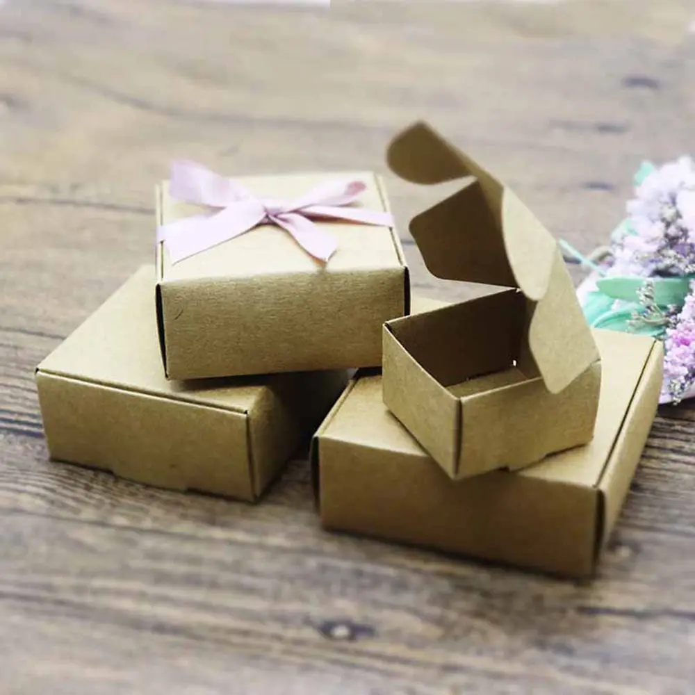 10pcs 9sizes Small Kraft Paper Box Brown Cardboard Handmade Soap Box White Craft Paper Gift Box Black Packaging Jewelry Box