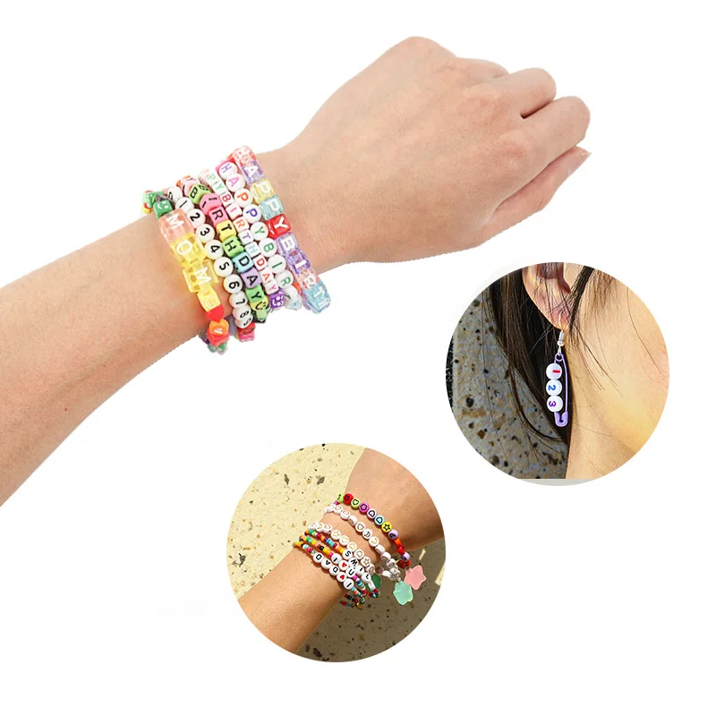 100Pcs Acrylic Square Mixed Letter Beads Large Hole Cube Loose Spacer Alphabet Beads For Jewelry Making Handmade Diy Accessories