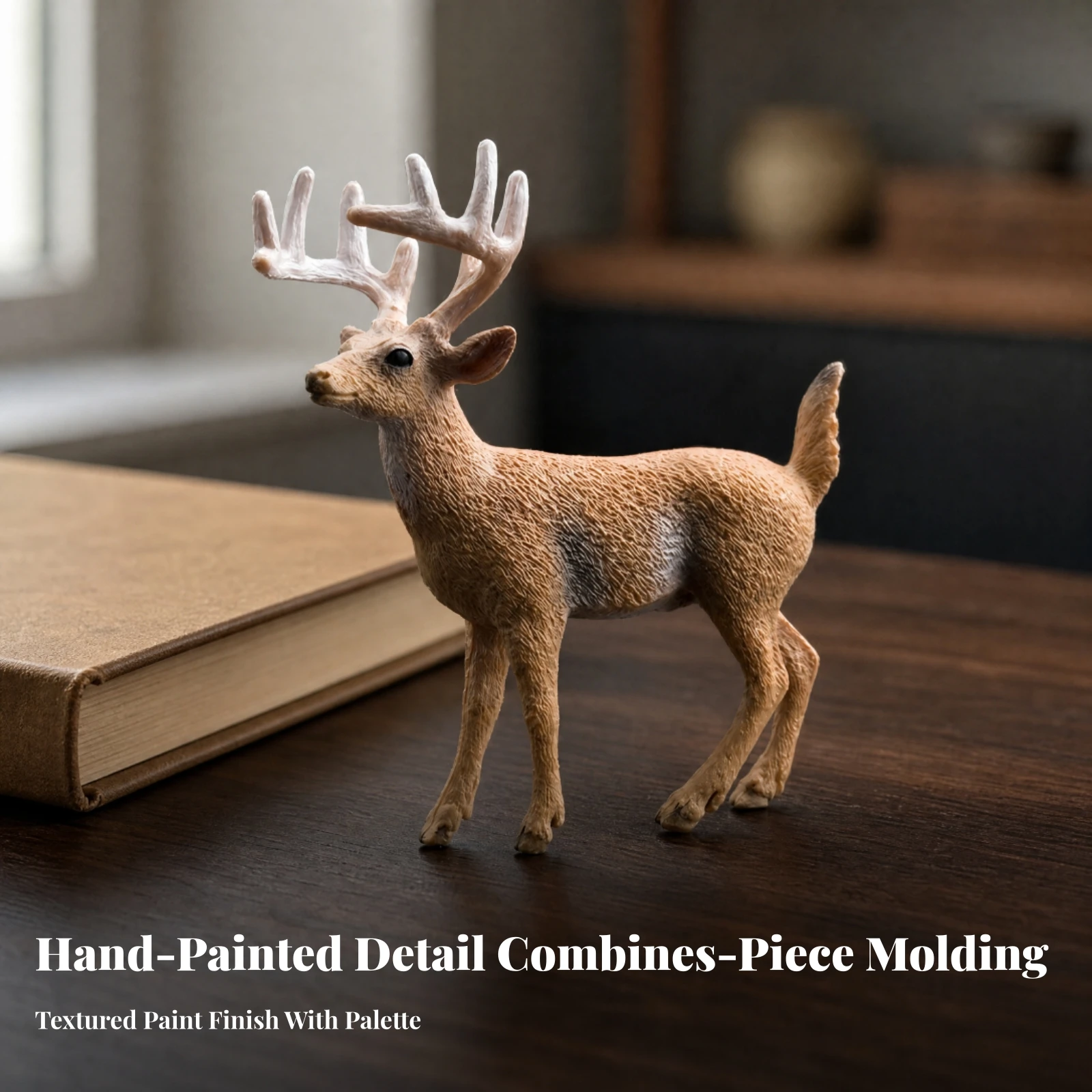 Figurine Realistic Static Deer Figure with Textured Surface PVC Deer Model Non-Assembly for Collectors