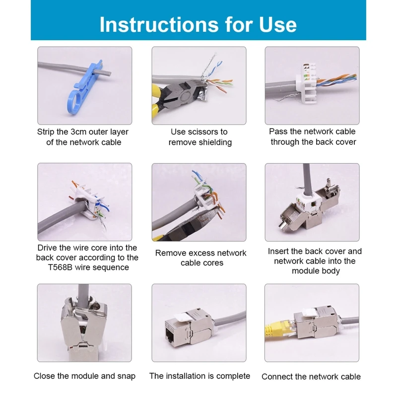 896F RJ45 CAT6 Tool-Less STP Shielded Keystone Jack Module,Self-Locking Cat7 CAT6A CAT6 Zinc Alloy Network Coupler Adapter