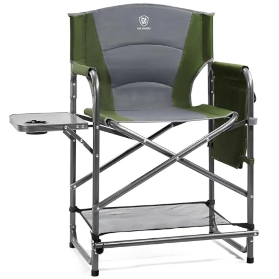 

Средний по высоте складной режиссерский стул для визажистов, барный стул с боковым столиком, подстаканником и карманом, подставка для ног, выдерживает до 400 фунтов