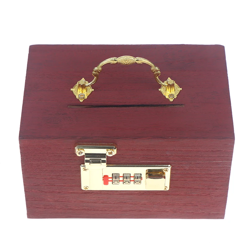 New#Wooden Box Password Lock Money Saving Coin Box Piggy Bank Organizer With Lock Treasure Box For Cards Dollars Cents