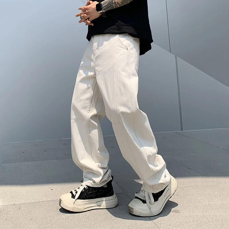 

BGC9350 Summer New Men's American Retro Jeans Solid Color Loose Trendy Wide-leg Versatile Scimitar Pants