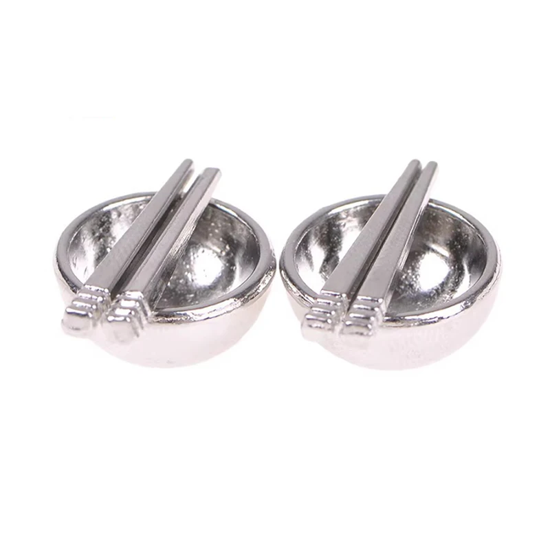 Mini maison de poupée en alliage de Simulation, bol en argent, baguettes, vaisselle Miniature, modèle maison de poupée, accessoires de cuisine, jouets, 3 pièces/ensemble