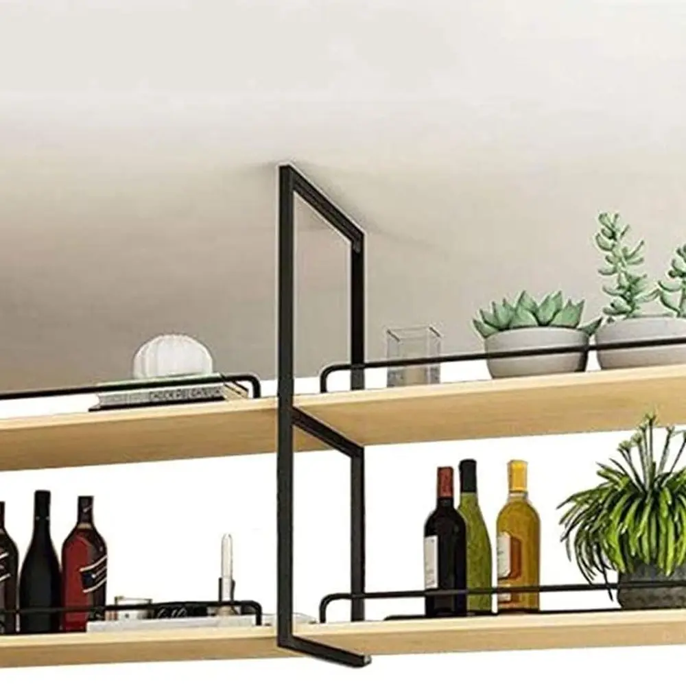 

Black Wooden and Iron Hanging Flower Pot Shelf - Stylish Plant Rack for Balconies, Shops, and Home