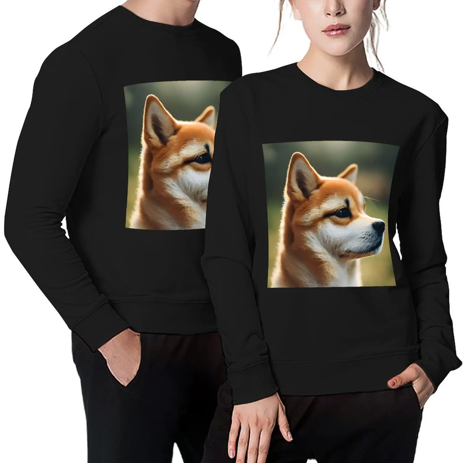 

Photorealistic Shiba Inu Portrait Tan Brown and White Side Profile Pullover men's winter sweater men clothes sweatshirts