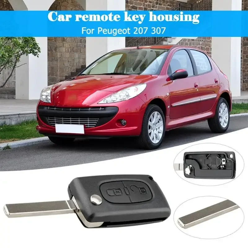Car Accessories 2 Buttons Flip Folding Remote Key Fob Case Blank Car Key Shell for Peugeot 207 307