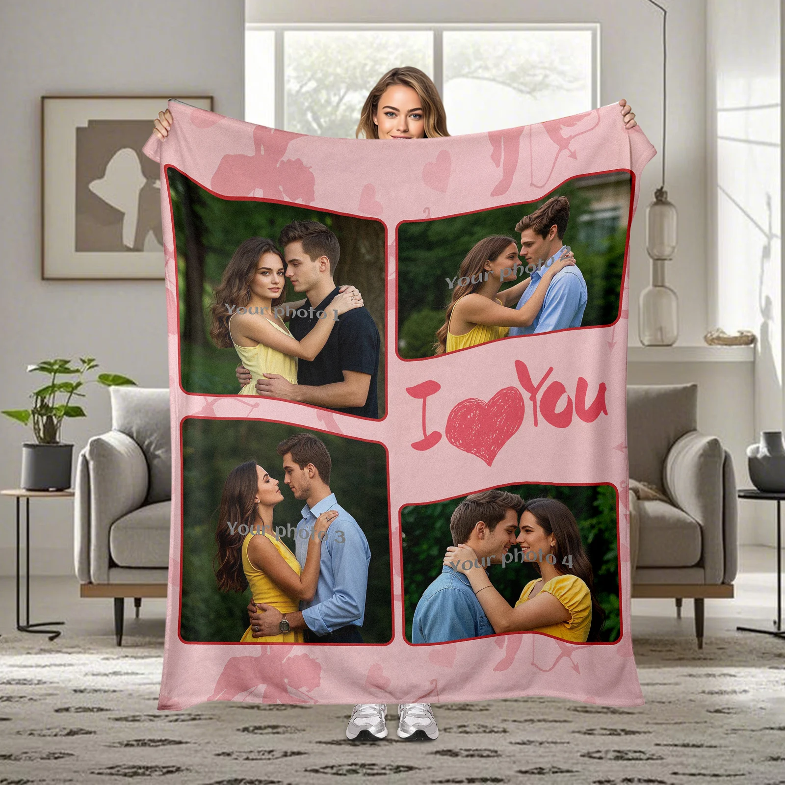 

Valentine'S Flannel Blanket With Four Custom Images And Romantic Texts To Express Love For Couples